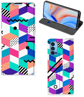 B2Ctelecom GSM Hoesje Gepersonaliseerd Cadeau OPPO Reno4 Pro 5G Wallet Case Blokken Kleurrijke