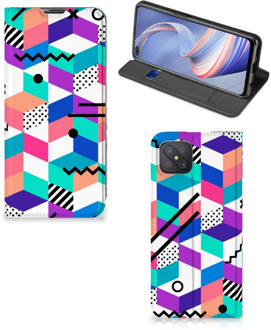 B2Ctelecom GSM Hoesje Gepersonaliseerd Cadeau OPPO Reno4 Z 5G Wallet Case Blokken Kleurrijke