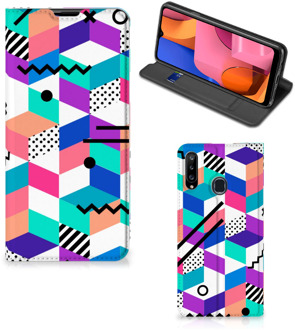 B2Ctelecom GSM Hoesje Gepersonaliseerd Cadeau Samsung Galaxy A20s Wallet Case Blokken Kleurrijke