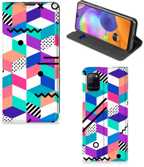 B2Ctelecom GSM Hoesje Gepersonaliseerd Cadeau Samsung Galaxy A31 Wallet Case Blokken Kleurrijke