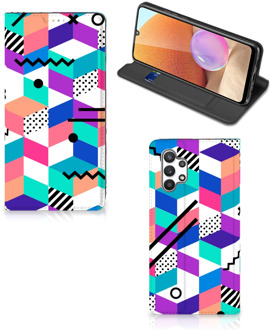 B2Ctelecom GSM Hoesje Gepersonaliseerd Cadeau Samsung Galaxy A32 4G Wallet Case Blokken Kleurrijke