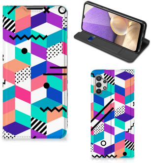 B2Ctelecom GSM Hoesje Gepersonaliseerd Cadeau Samsung Galaxy A32 5G Wallet Case Blokken Kleurrijke