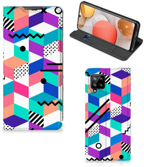 B2Ctelecom GSM Hoesje Gepersonaliseerd Cadeau Samsung Galaxy A42 Wallet Case Blokken Kleurrijke