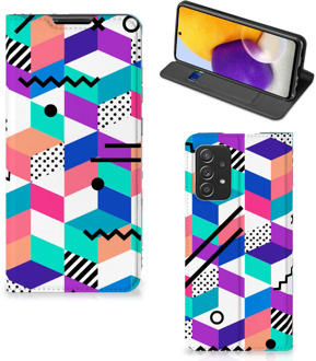 B2Ctelecom GSM Hoesje Gepersonaliseerd Cadeau Samsung Galaxy A72 (5G/4G) Wallet Case Blokken Kleurrijke