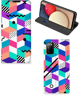 B2Ctelecom GSM Hoesje Gepersonaliseerd Cadeau Samsung Galaxy M02s | A02s Wallet Case Blokken Kleurrijke