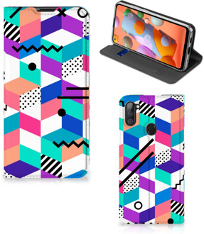 B2Ctelecom GSM Hoesje Gepersonaliseerd Cadeau Samsung Galaxy M11 | A11 Wallet Case Blokken Kleurrijke