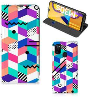 B2Ctelecom GSM Hoesje Gepersonaliseerd Cadeau Samsung Galaxy M21 Wallet Case Blokken Kleurrijke