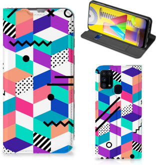 B2Ctelecom GSM Hoesje Gepersonaliseerd Cadeau Samsung Galaxy M31 Wallet Case Blokken Kleurrijke