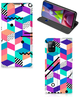 B2Ctelecom GSM Hoesje Gepersonaliseerd Cadeau Samsung Galaxy M51 Wallet Case Blokken Kleurrijke