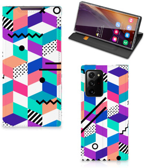 B2Ctelecom GSM Hoesje Gepersonaliseerd Cadeau Samsung Galaxy Note 20 Ultra Wallet Case Blokken Kleurrijke