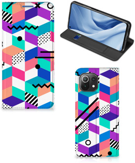 B2Ctelecom GSM Hoesje Gepersonaliseerd Cadeau Xiaomi Mi 11 Lite Wallet Case Blokken Kleurrijke