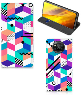 B2Ctelecom GSM Hoesje Gepersonaliseerd Cadeau Xiaomi Poco X3 Wallet Case Blokken Kleurrijke