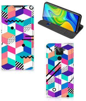 B2Ctelecom GSM Hoesje Gepersonaliseerd Cadeau Xiaomi Redmi Note 9 Wallet Case Blokken Kleurrijke