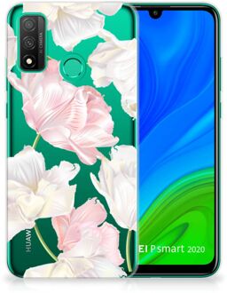 B2Ctelecom GSM Hoesje Huawei P Smart 2020 Back Case TPU Siliconen Hoesje Doorzichtig Mooie Bloemen