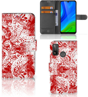 B2Ctelecom GSM Hoesje Huawei P Smart 2020 Book Style Case Angel Skull Red