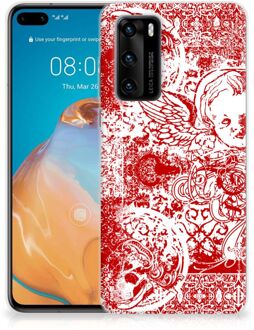 B2Ctelecom GSM Hoesje Huawei P40 Back Case TPU Siliconen Hoesje Angel Skull Red