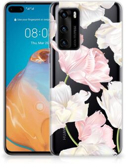 B2Ctelecom GSM Hoesje Huawei P40 Back Case TPU Siliconen Hoesje Doorzichtig Mooie Bloemen