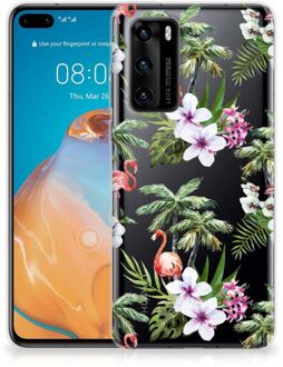 B2Ctelecom GSM Hoesje Huawei P40 Doorzichtig Hoesje Flamingo Palms