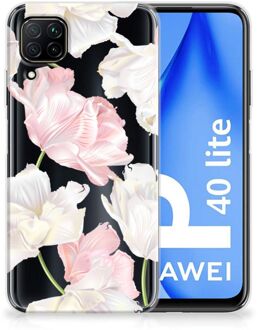 B2Ctelecom GSM Hoesje Huawei P40 Lite Back Case TPU Siliconen Hoesje Doorzichtig Mooie Bloemen