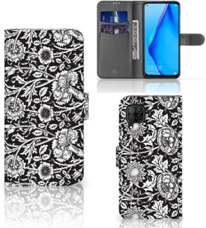 B2Ctelecom GSM Hoesje Huawei P40 Lite Beschermhoes Black Flowers