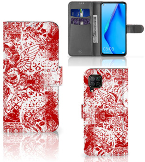 B2Ctelecom GSM Hoesje Huawei P40 Lite Book Style Case Angel Skull Red