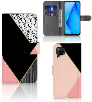 B2Ctelecom GSM Hoesje Huawei P40 Lite Bookcase Black Pink Shapes