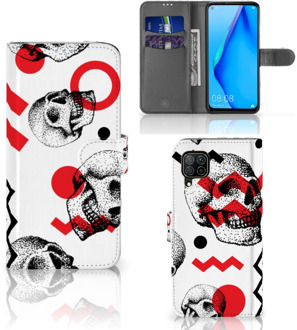 B2Ctelecom GSM Hoesje Huawei P40 Lite Bookstyle Case Skull Red