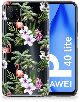 B2Ctelecom GSM Hoesje Huawei P40 Lite Doorzichtig Hoesje Flamingo Palms