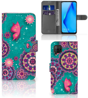 B2Ctelecom GSM Hoesje Huawei P40 Lite Flipcase Cirkels en Vlinders