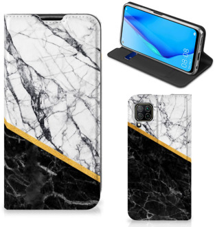 B2Ctelecom GSM Hoesje Huawei P40 Lite Mobiel Case Marble White Black