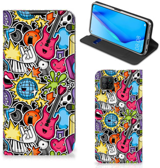 B2Ctelecom GSM Hoesje Huawei P40 Lite Telefoonhoesje Portemonnee Punk Rock