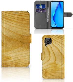 B2Ctelecom GSM Hoesje Huawei P40 Lite Wallet Case Licht Hout