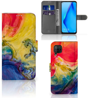 B2Ctelecom GSM Hoesje Huawei P40 Lite Wallet Case Watercolor Dark