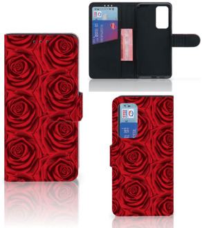 B2Ctelecom GSM Hoesje Huawei P40 Mobiel Bookcase Red Roses