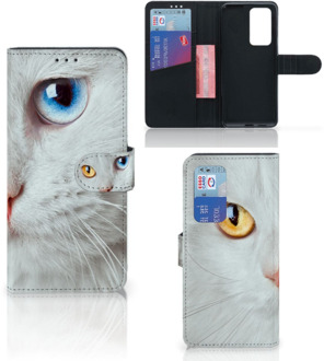 B2Ctelecom GSM Hoesje Huawei P40 Pro Bookcover Case Witte Kat