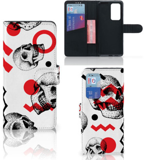 B2Ctelecom GSM Hoesje Huawei P40 Pro Bookstyle Case Skull Red