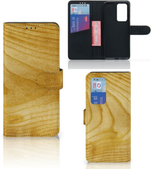 B2Ctelecom GSM Hoesje Huawei P40 Pro Wallet Case Licht Hout