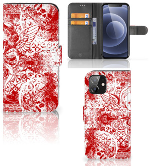 B2Ctelecom GSM Hoesje iPhone 12 | 12 Pro (6.1") Book Style Case Angel Skull Red