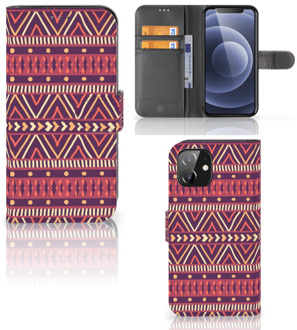 B2Ctelecom GSM Hoesje iPhone 12 | 12 Pro (6.1") Bookcase Aztec Purple