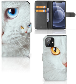 B2Ctelecom GSM Hoesje iPhone 12 | 12 Pro (6.1") Bookcover Case Witte Kat