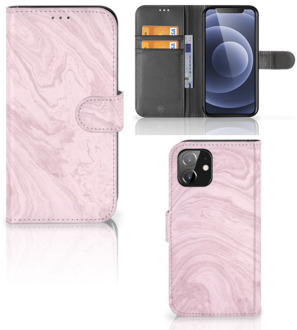 B2Ctelecom GSM Hoesje iPhone 12 | 12 Pro (6.1") Flip Case Marble Pink