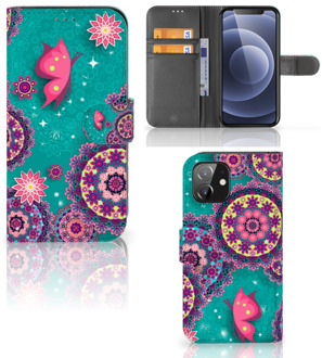 B2Ctelecom GSM Hoesje iPhone 12 | 12 Pro (6.1") Flipcase Cirkels en Vlinders