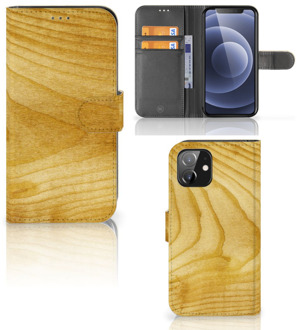 B2Ctelecom GSM Hoesje iPhone 12 | 12 Pro (6.1") Wallet Book Case Licht Hout