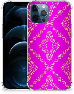 B2Ctelecom GSM Hoesje iPhone 12 | 12 Pro Leuk TPU Back Case met transparante rand Barok Roze