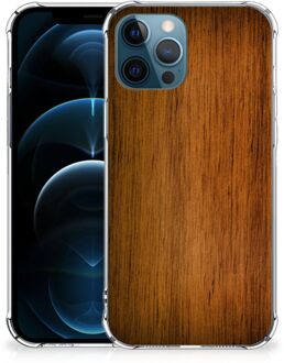 B2Ctelecom GSM Hoesje iPhone 12 | 12 Pro Telefoonhoesje met Naam met transparante rand Donker Hout