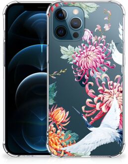 B2Ctelecom GSM Hoesje iPhone 12 | 12 Pro Telefoonhoesje Valbescherming met transparante rand Bird Flowers