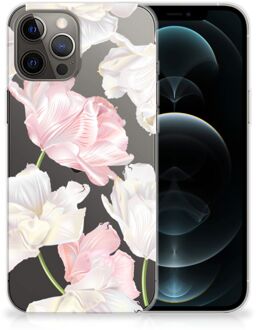 B2Ctelecom GSM Hoesje iPhone 12 Pro Max Back Case TPU Siliconen Hoesje Doorzichtig Mooie Bloemen