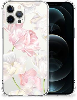 B2Ctelecom GSM Hoesje iPhone 12 Pro Max Leuk TPU Back Cover met transparante rand Mooie Bloemen