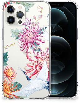 B2Ctelecom GSM Hoesje iPhone 12 Pro Max Telefoonhoesje Valbescherming met transparante rand Bird Flowers