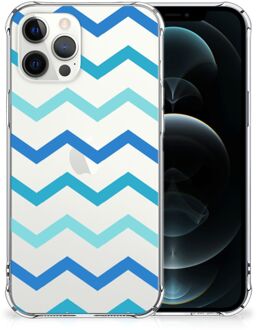 B2Ctelecom GSM Hoesje iPhone 12 Pro Max Trendy Telefoonhoesjes met transparante rand Zigzag Blauw